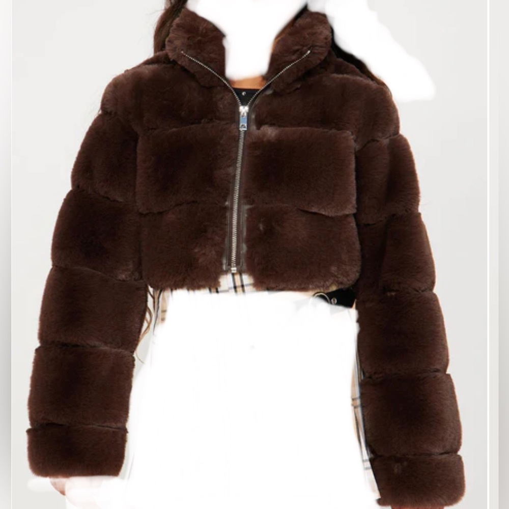 Fashion Nova - Brown mini ella faux fur jacket